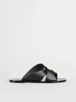 ATP Atelier Allai Lader Platta Sandaler Svart Best Sale