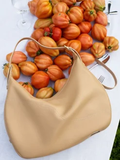 ATP Atelier Potenza Grained Leather Large Hobo Bag Nocciola/Kontrastsom Sale