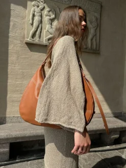 ATP Atelier Potenza Grained Leather Large Hobo Bag Brandy/Kontrastsom Clearance