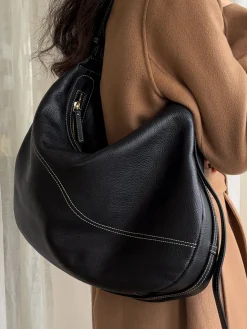 ATP Atelier Potenza Grained Leather Large Hobo Bag Svart/Kontrastsom Discount